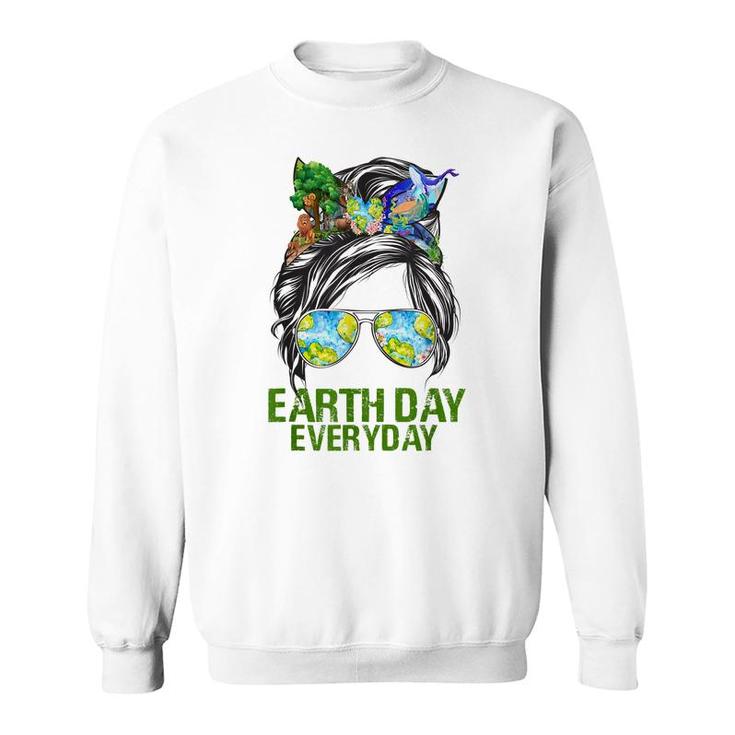 Funny Earth Day Everyday Messy Bun Earth Animal Lovers  Sweatshirt