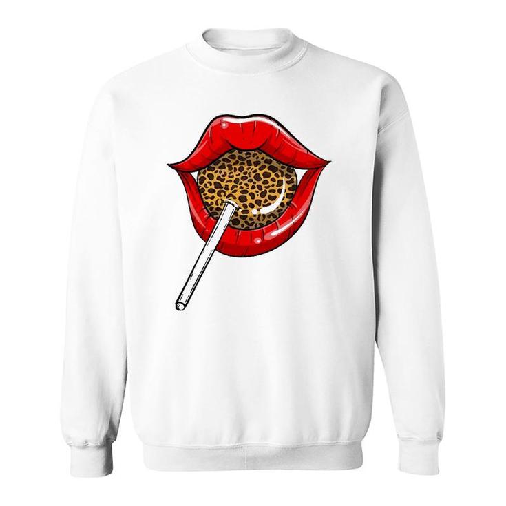Funny Red Lip Leopard Print Gift Cheetah Lolly Men Women Sweatshirt