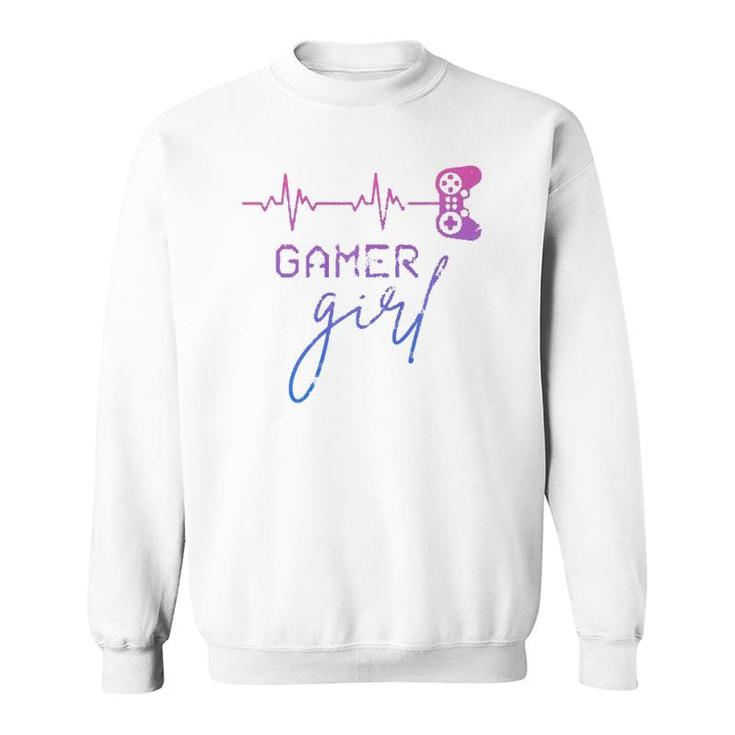 Gamer Girl Cute Heartbeat Gamer For Girl Video Game Lovers  Sweatshirt