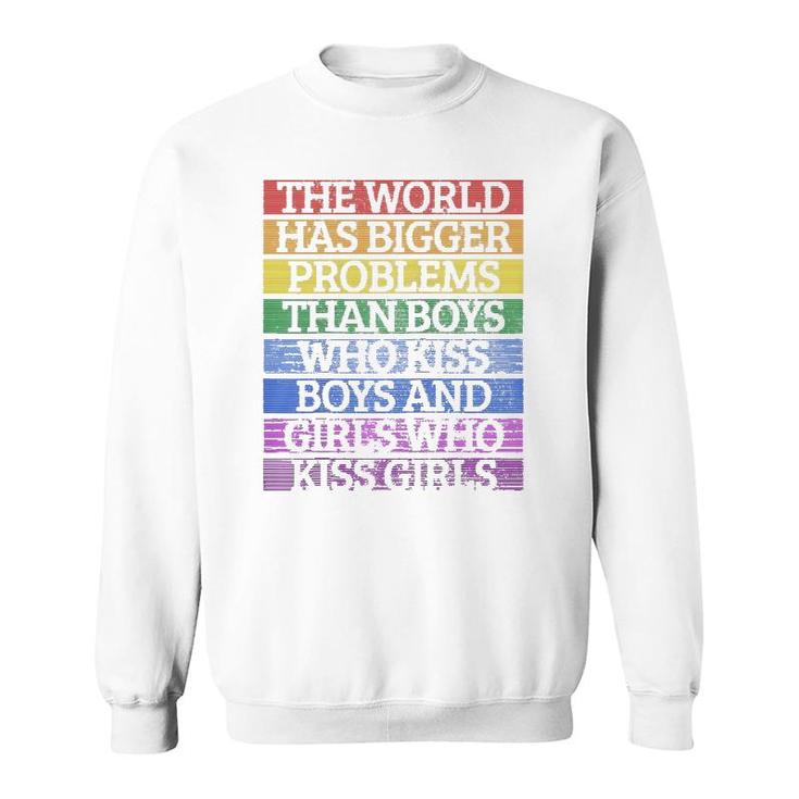 Gay Pride Month Lgbt The World Has Bigger Problems Rainbow Raglan Baseball Sweatshirt
