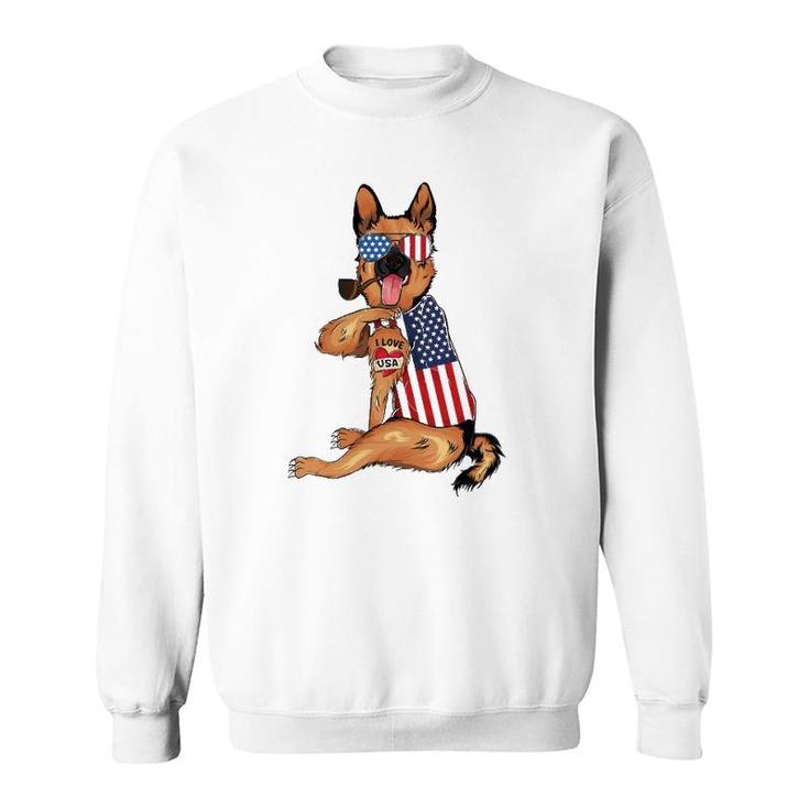 German Shepherd Dog Merica 4Th Of July Usa American Flag Men Sweatshirt