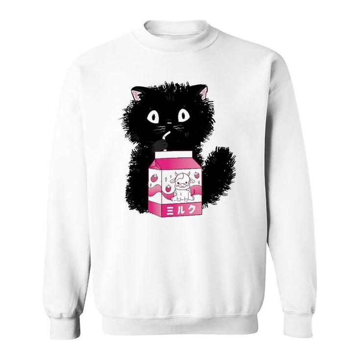 Girls Cute Cat Strawberry Milk Kawaii Cow And Kitten Sweatshirt