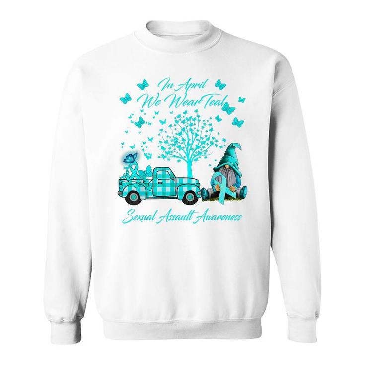 Gnomes In April We Wear Teal Sexual Assault Awareness Gifts  Sweatshirt