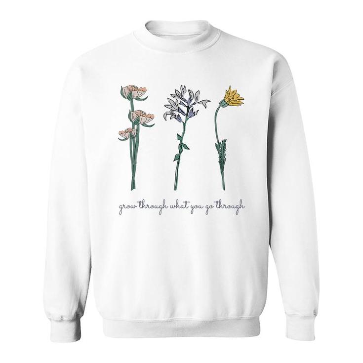 Grow Through What You Go Through Vintage Wildflower Poppy  Sweatshirt