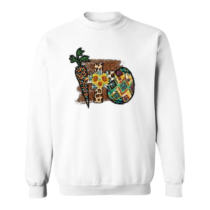 Happy Easter Graphic  Womens Leopard Carrot Egg Cross Sweatshirt