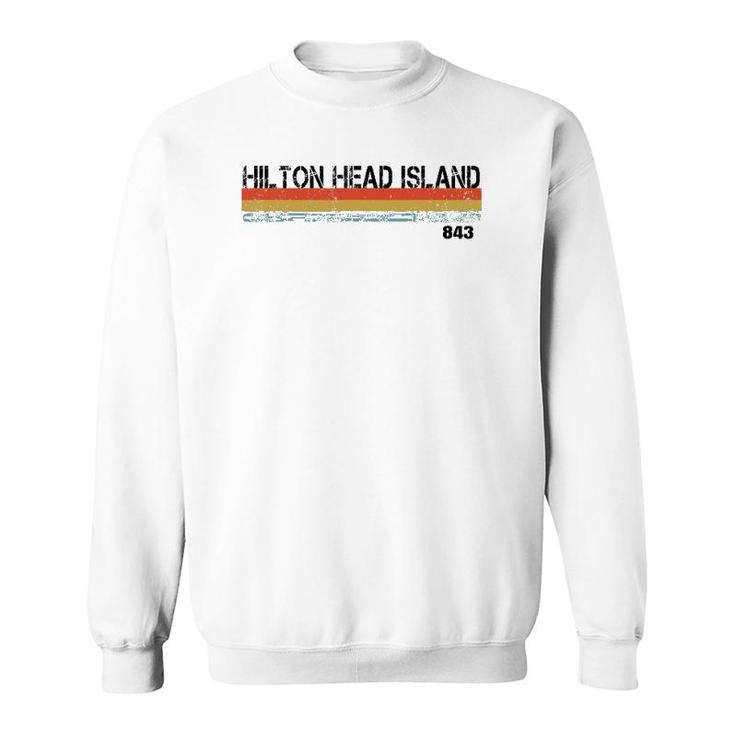 Hilton Head Island Sc Area Code 843 Vintage Stripes Sweatshirt
