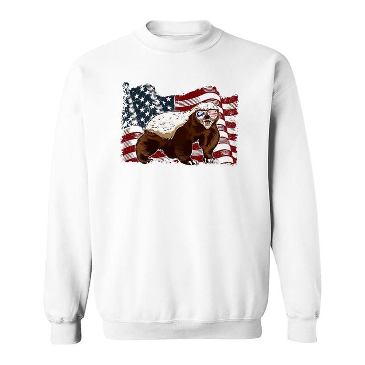 Honey Badger American Flag 4Th July Animals Men Women Kids Sweatshirt
