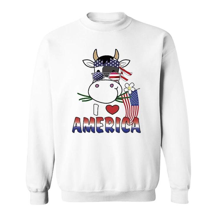I Love America 4Th Of July Usa Patriotic Cow Lover Kids Sweatshirt