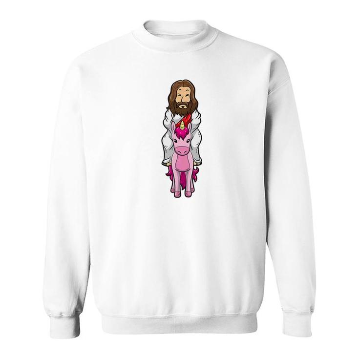 Jesus Riding A Pink Unicorn Funny Christmas Easter Sweatshirt