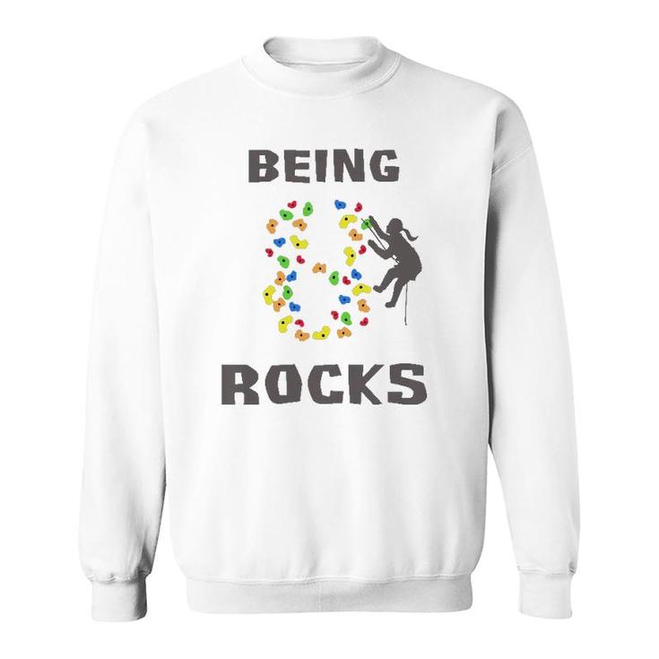 Kids Being 8 Years Old Rocks Girl Rock Climber 8Th Birthday Sweatshirt