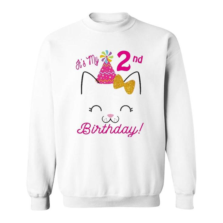 Kids Its My 2Nd Birthday  Girl Kitty Cat Theme Party Two Sweatshirt