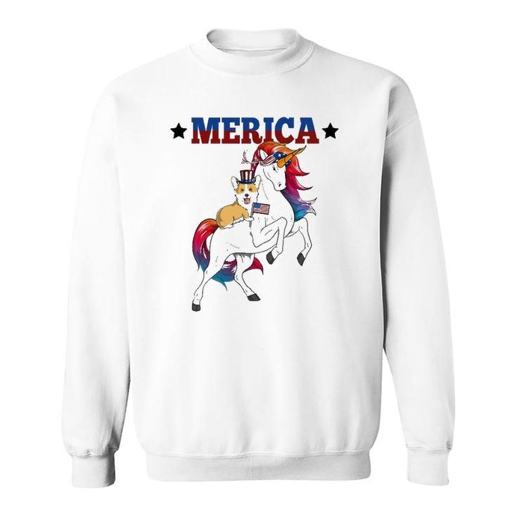 Merica Corgi Dog Unicorn Usa American Flag 4Th Of July Gift Sweatshirt