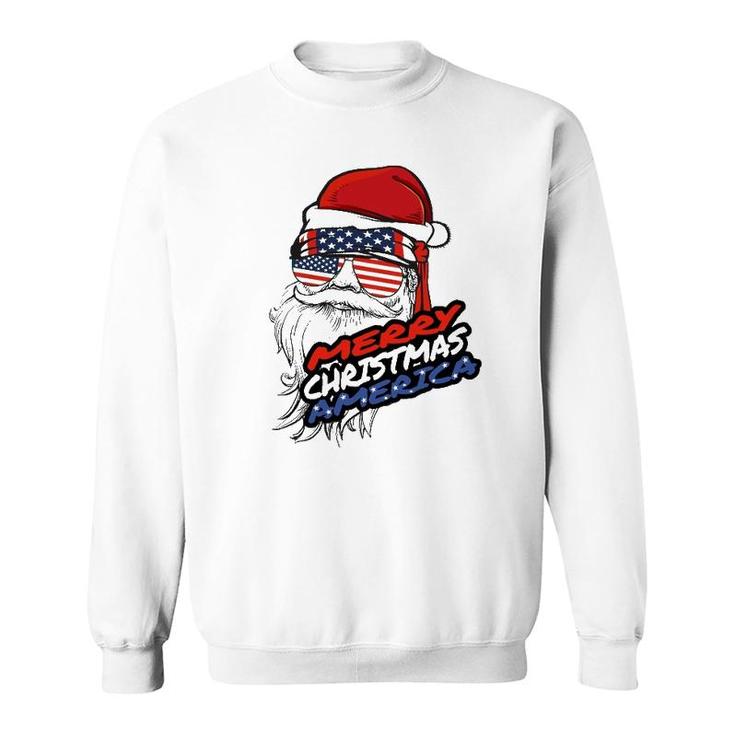 Merry Christmas America Santa Claus American Flag Sweatshirt