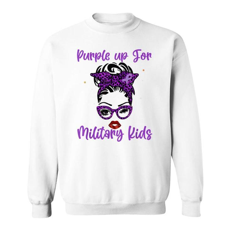 Messy Bun Purple Up Day For Military Kids Child Purple Up  Sweatshirt