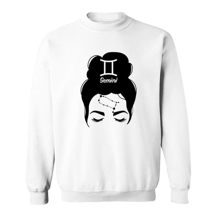 Messy Bun Zodiac Cool Funny Gemini Girl Birthday Sweatshirt