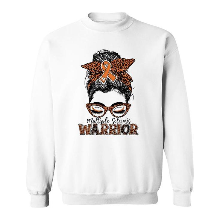 Multiple Sclerosis Ms Warrior Messy Bun Leopard Sweatshirt