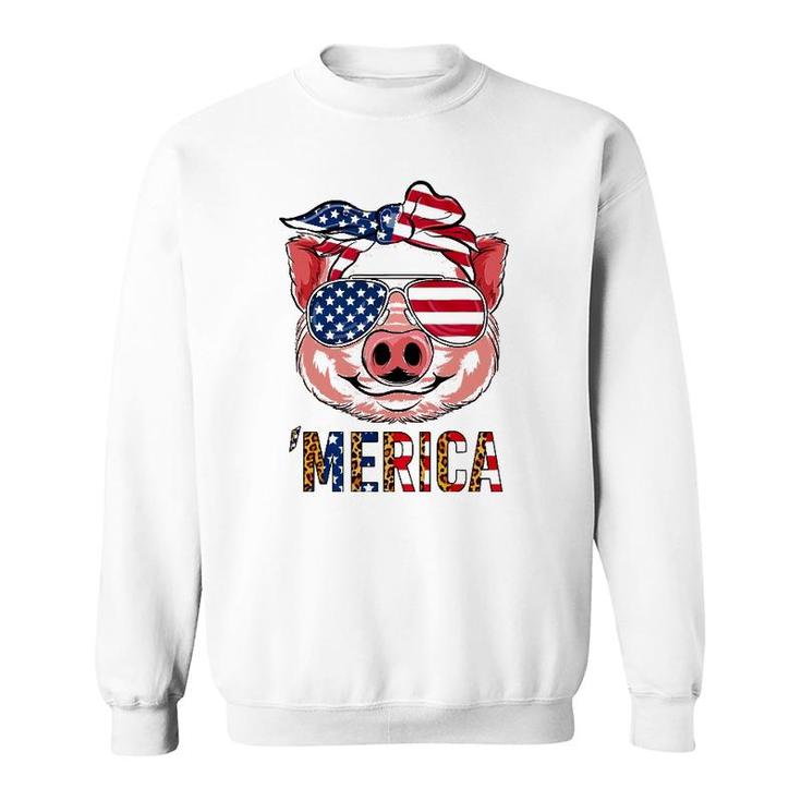 Pig Merica 4Th Of July American Flag Leopard Funny Girls Kid Sweatshirt