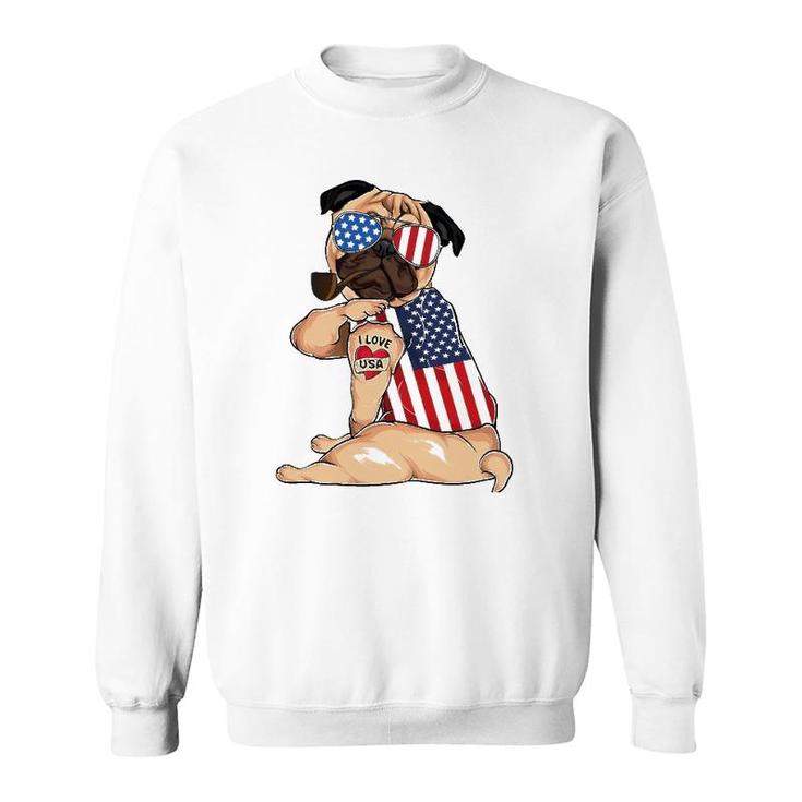 Pug Dog Merica 4Th Of July Usa American Flag Men Women Sweatshirt