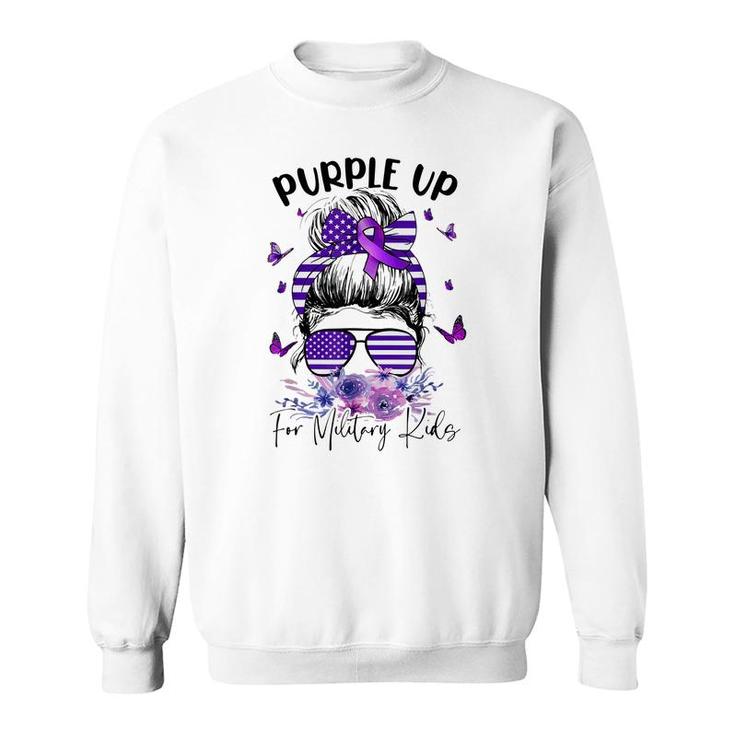 Purple Up For Military Kids Child Month Messy Bun Floral  Sweatshirt