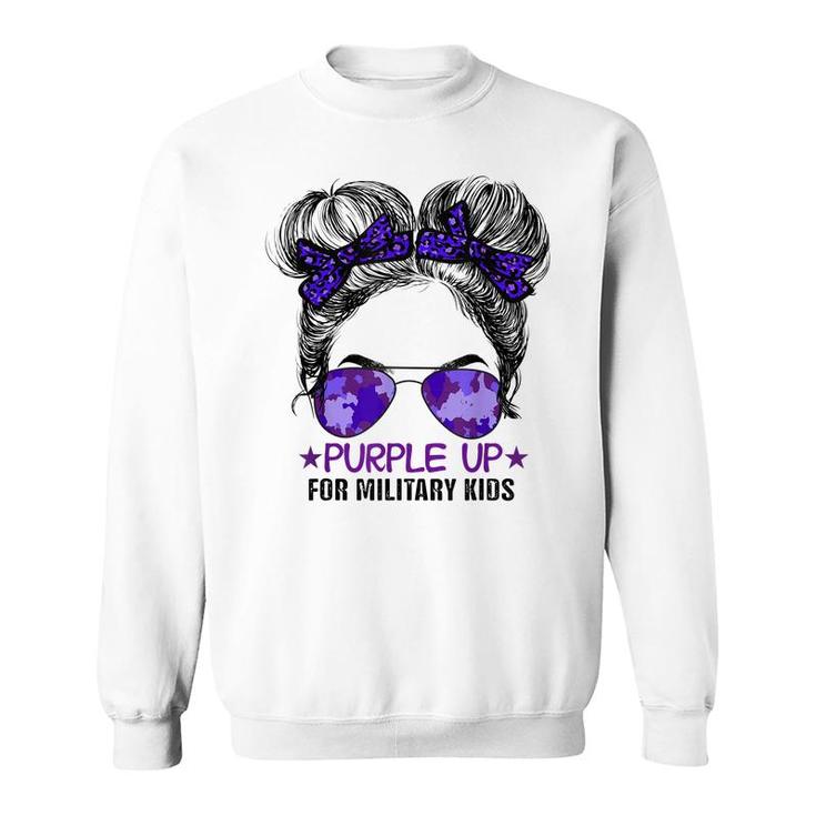 Purple Up For Military Kids - Cute Messy Bun Military Kids  Sweatshirt
