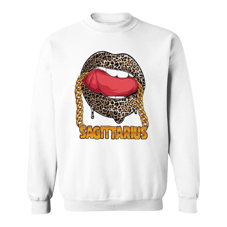 Sagittarius Girl Juicy Lips Leopard Print Astrology Zodiac Sweatshirt