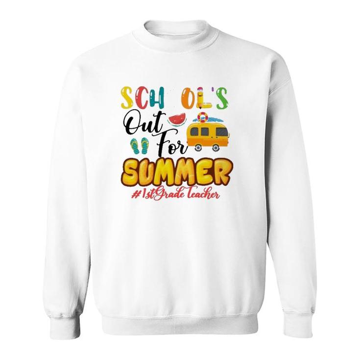 Schools Out For Summer 1St Grade Teacher Beach Vacation Van Car And Flip-Flops Sweatshirt