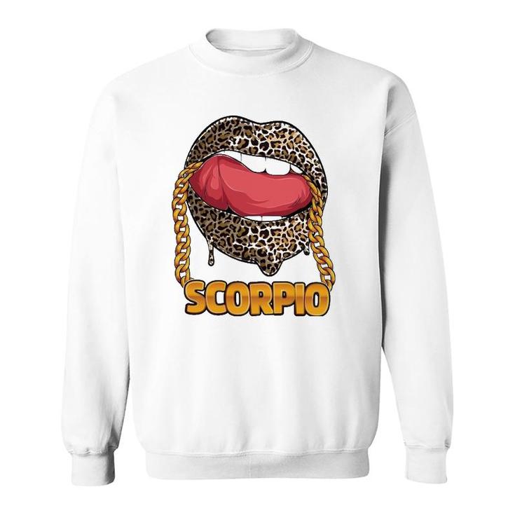 Scorpio Girl Juicy Lips Leopard Print Astrology Zodiac Sign Sweatshirt