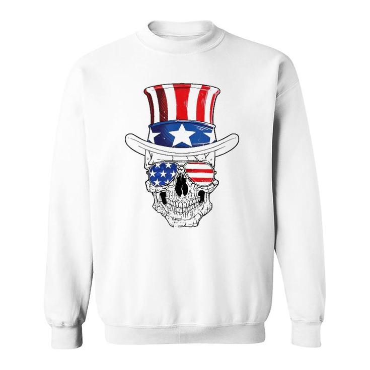 Skull 4Th Of July Uncle Sam Men Usa American Flag Sunglasses  Sweatshirt