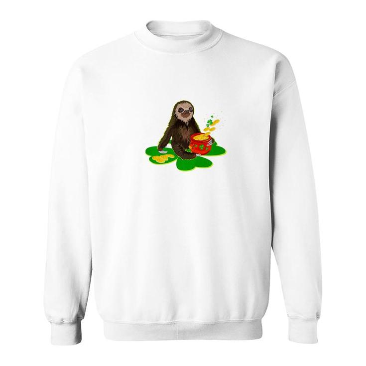 Sloth On Shamrock With St Patrick Day Coin Pot Gift Sweatshirt