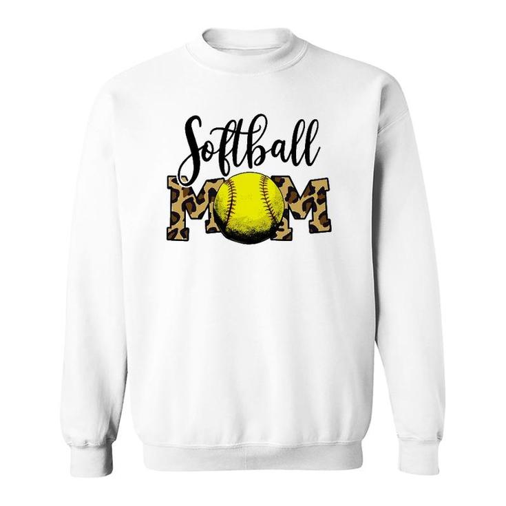 Softball Baseball Ball Mom Leopard Funny Mothers Day Womens Sweatshirt