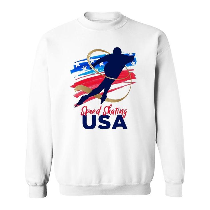 Speed Skating Usa Support The Teamusa Flag Winter Sweatshirt