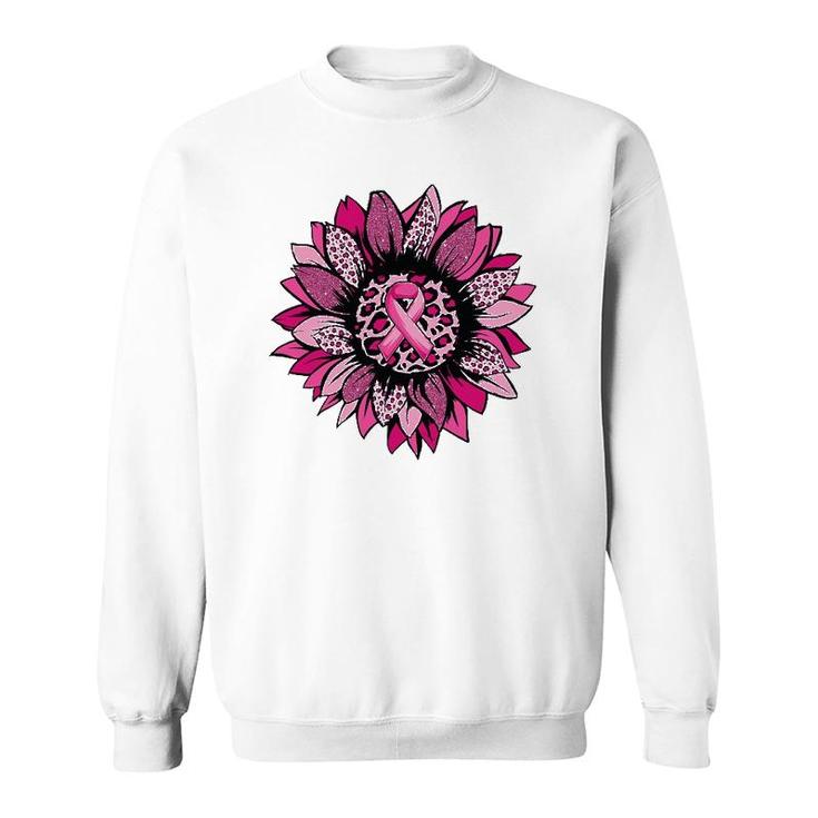 Sunflower Pink Leopard Breast Cancer Awareness Month Warrior Sweatshirt