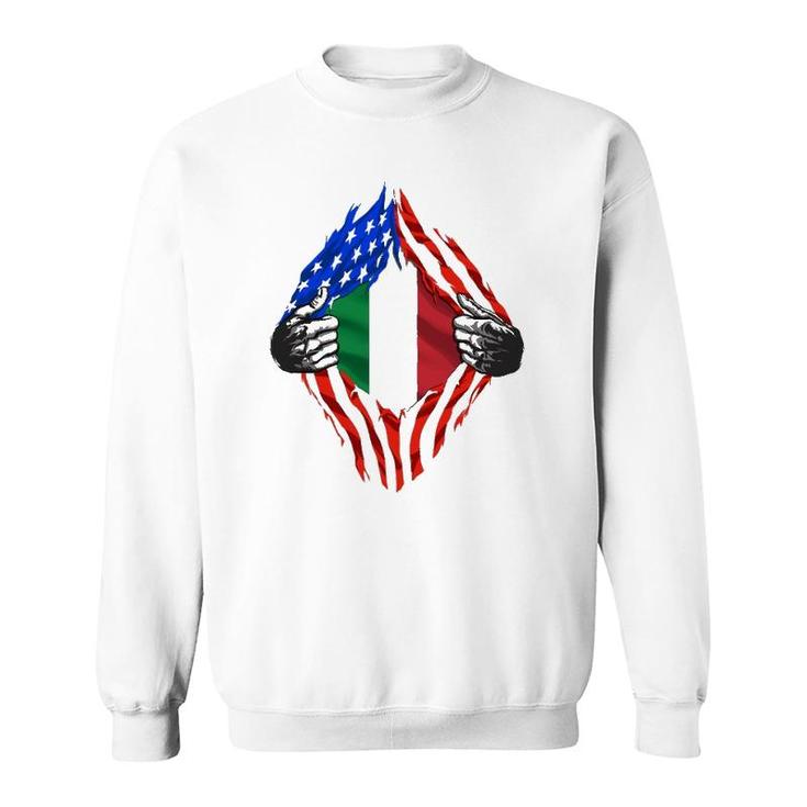Super Italian Heritage Proud Italy Roots Usa Flag  Sweatshirt