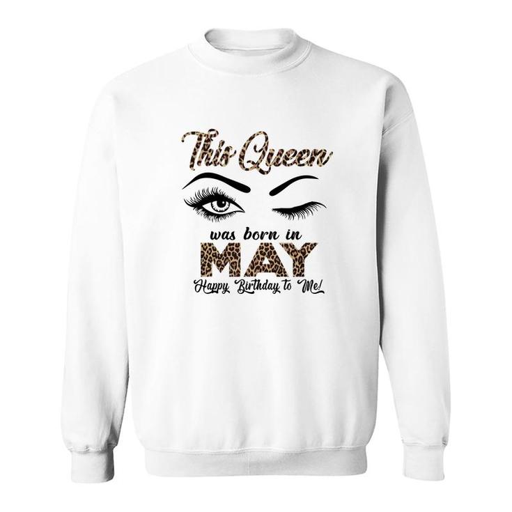 This Queen Was Born In May Leopard Letters Design Sweatshirt