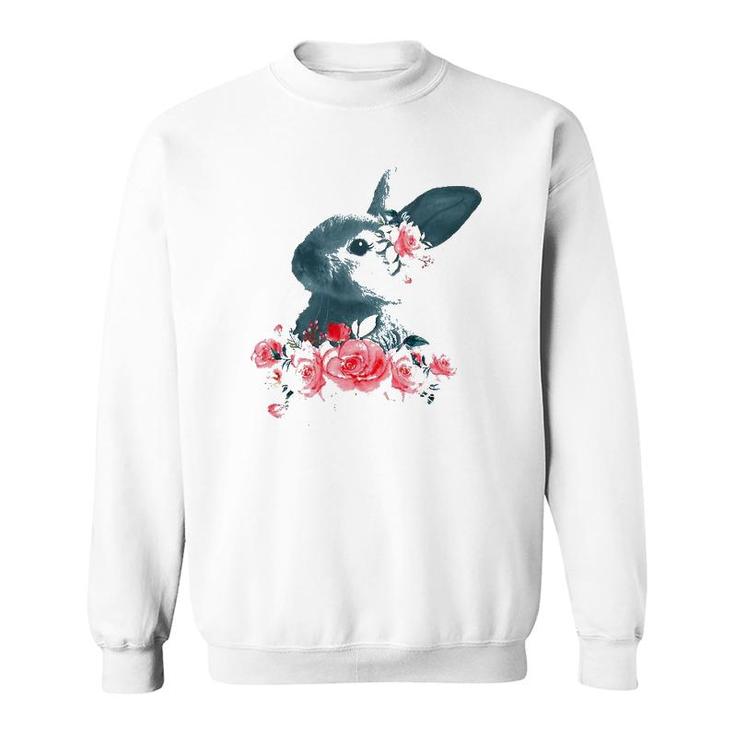 Womens Beautiful Easter Bunny Vintage Floral Easter V-Neck Sweatshirt