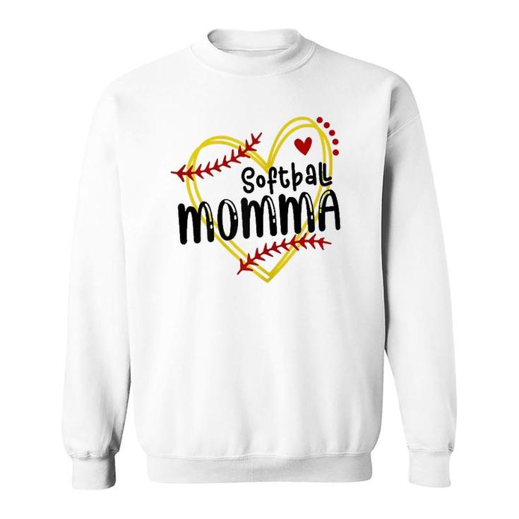 Womens Heart Momma Love Softball Mothers Day Momma Softball Sweatshirt