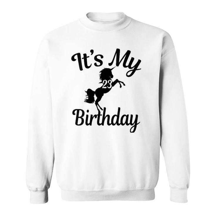 Womens Its My 23Rd Birthday Unicorns 23 Years Old B-Day Gifts V-Neck Sweatshirt