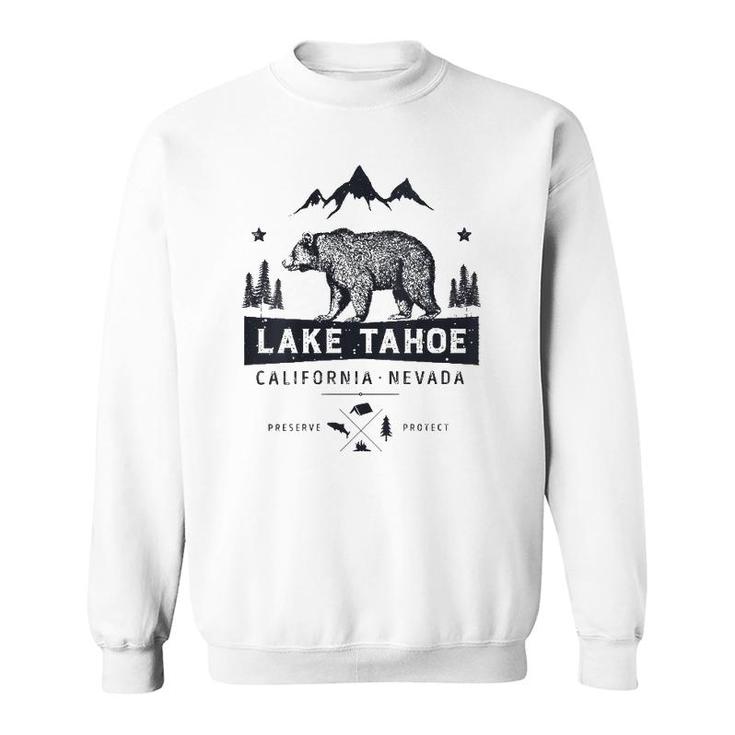 Womens Lake Tahoe National Park California Nevada Vintage Bear Men V-Neck Sweatshirt