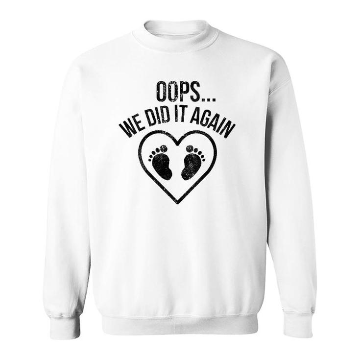 Womens Oops We Did It Again  Funny Pregnancy Baby Announcement V-Neck Sweatshirt