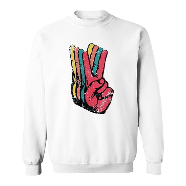 Womens Peace Hand Sign Retro Vintage 70S 80S 90S Pop Culture Gift V-Neck Sweatshirt