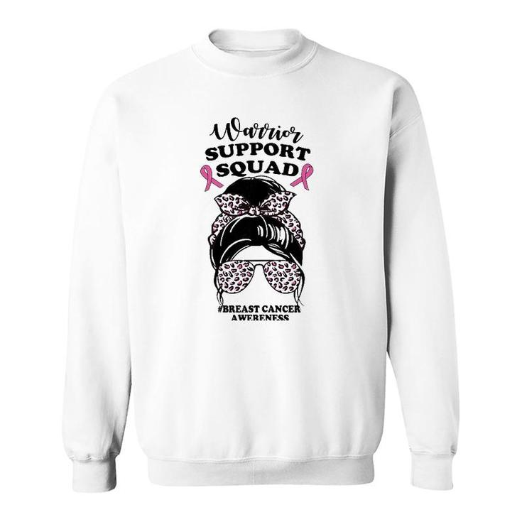 Womens Support Squad Messy Bun Pink Warrior Breast Cancer Awareness Sweatshirt
