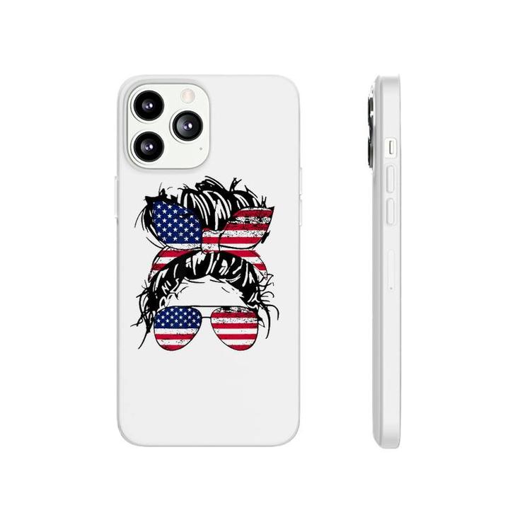 4Th Of July American Flag Patriotic Daughter Messy Bun Usa Phonecase iPhone