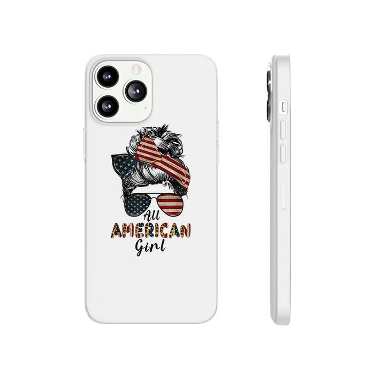 All American Girl Messy Bun Matching Family 4Th July Retro  Phonecase iPhone