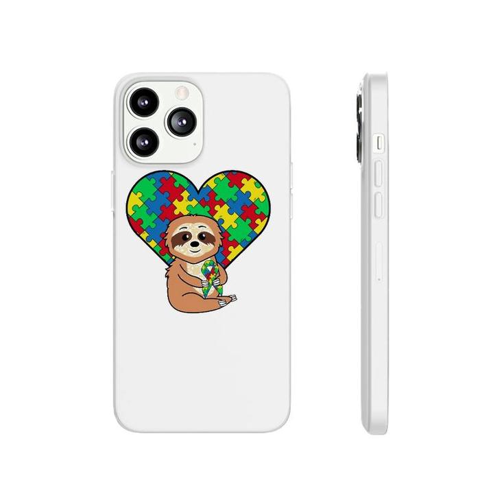 Sloth Heart Puzzle Piece Ribbon Cool Autism Awareness Gift Phonecase iPhone