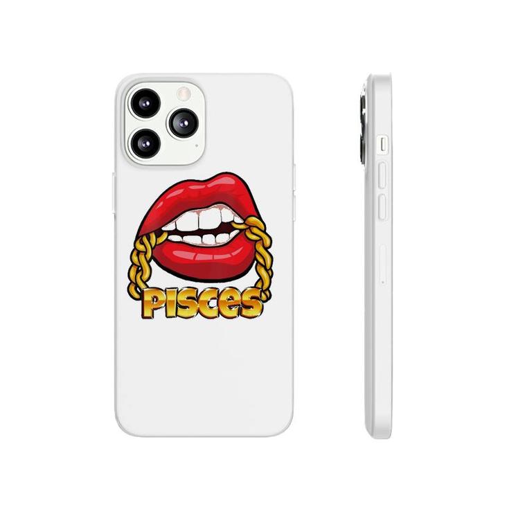 Womens Juicy Lips Gold Chain Pisces Zodiac Sign V-Neck Phonecase iPhone