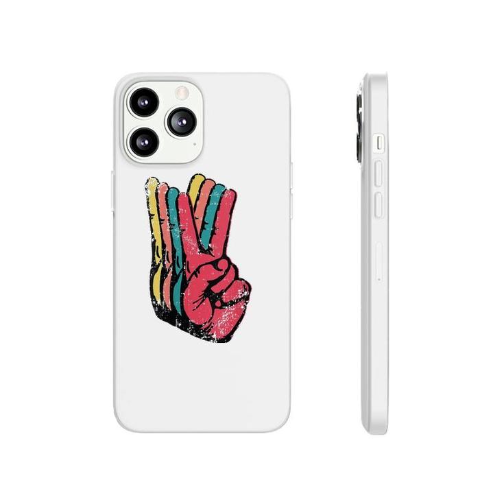 Womens Peace Hand Sign Retro Vintage 70S 80S 90S Pop Culture Gift V-Neck Phonecase iPhone