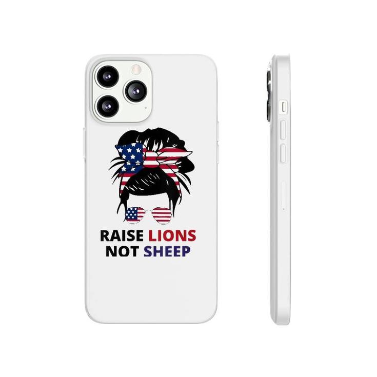 Womens Raise Lions Not Sheep American Flag Sunglasses Messy Bun V-Neck Phonecase iPhone