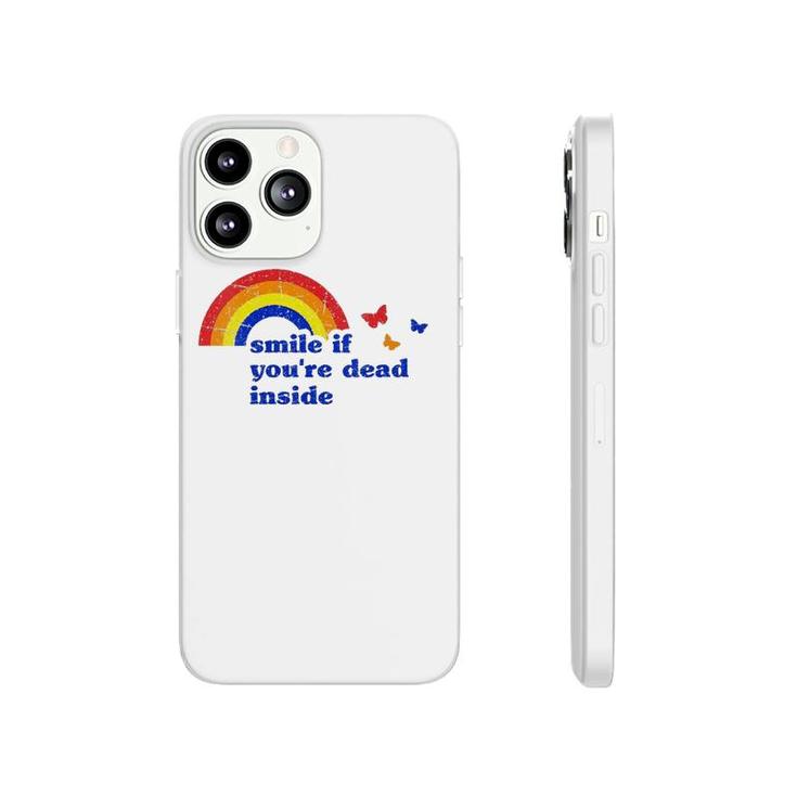 Womens Smile If Youre Dead Inside Rainbow Vintage Dark Humor V-Neck Phonecase iPhone