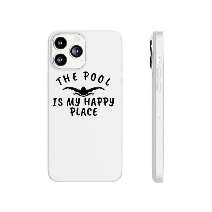 Womens The Pool Is My Happy Place Funny Swimmers V-Neck Phonecase iPhone