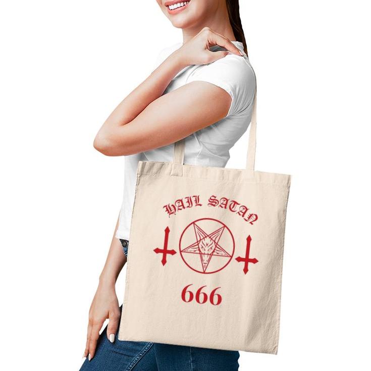 Blood Red Satanic Pentagram Hail Satan 666 Upside Down Cross  Tote Bag